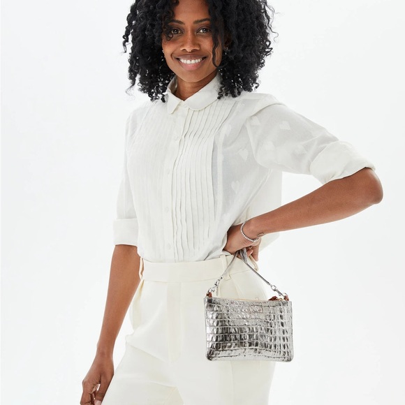 Clare V WALLET CLUTCH - SILVER METALLIC CROCO - Picture 3 of 6